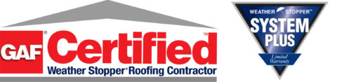 aq contracting GAF certified and weather system plus warranty logos for commercial roofs
